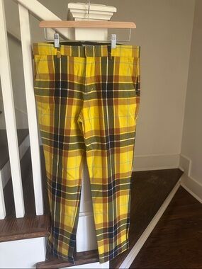 Mr Tur Men's Yellow Plaid Chinos – Modern Slim Fit Size 30